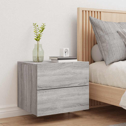 Wall-mounted Bedside Cabinet with LED Lights Grey Sonoma