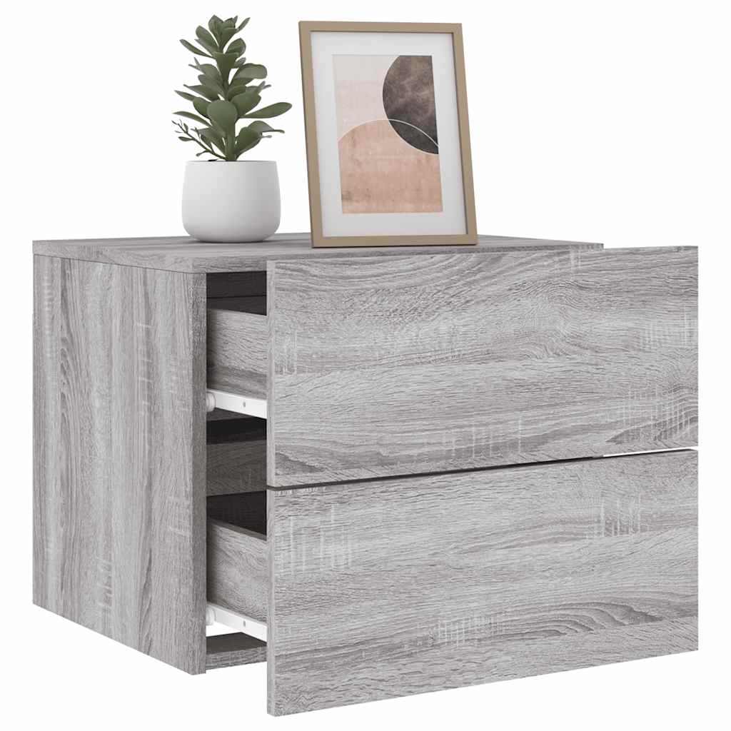 Wall-mounted Bedside Cabinet with LED Lights Grey Sonoma