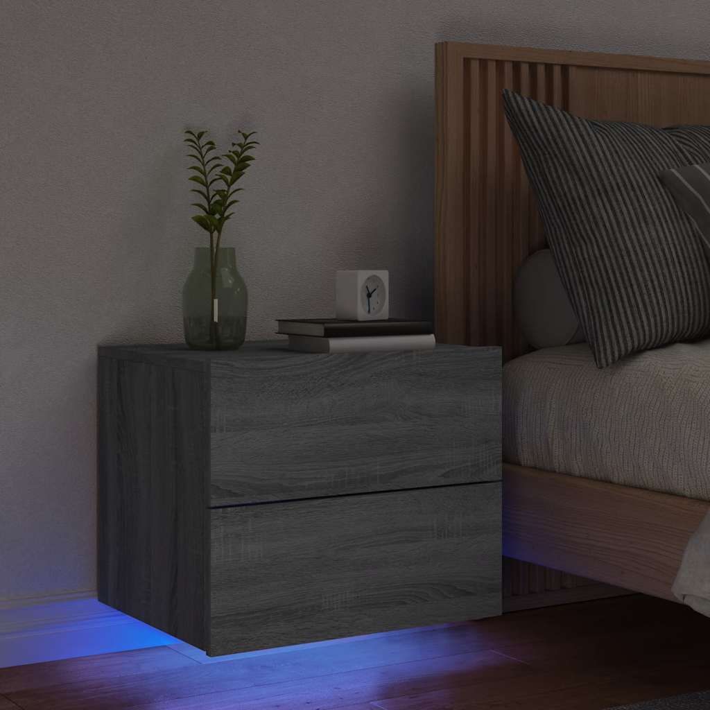 Wall-mounted Bedside Cabinet with LED Lights Grey Sonoma