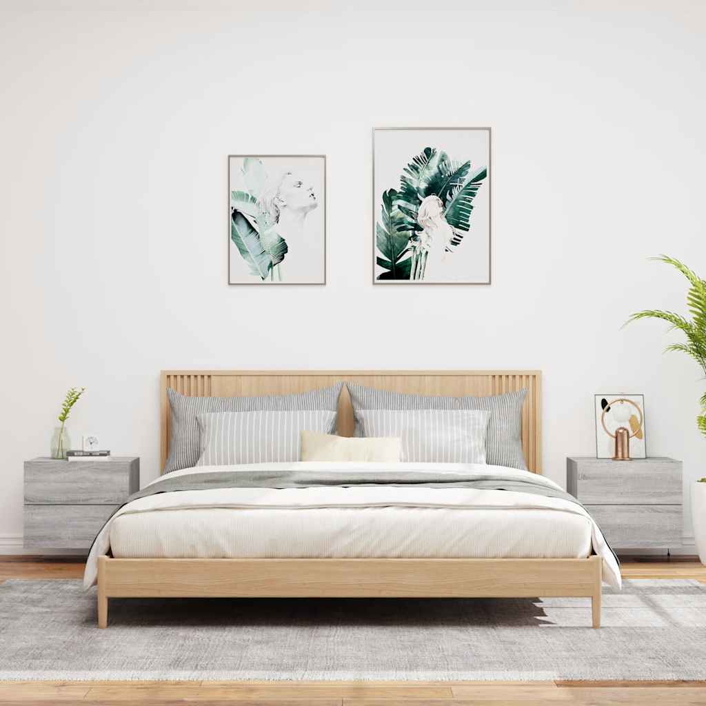 Wall-mounted Bedside Cabinets with LED Lights 2 pcs Grey Sonoma