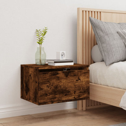Wall-mounted Bedside Cabinet with LED Lights Smoked Oak