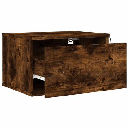 Wall-mounted Bedside Cabinet with LED Lights Smoked Oak