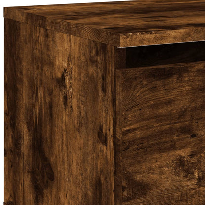 Wall-mounted Bedside Cabinet with LED Lights Smoked Oak