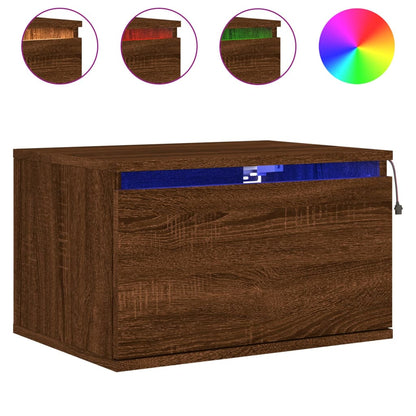 Wall-mounted Bedside Cabinet with LED Lights Brown Oak