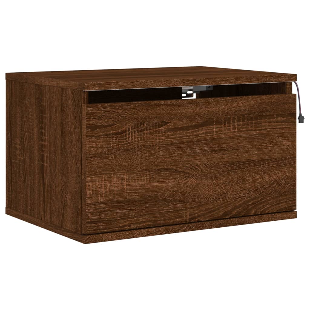 Wall-mounted Bedside Cabinet with LED Lights Brown Oak