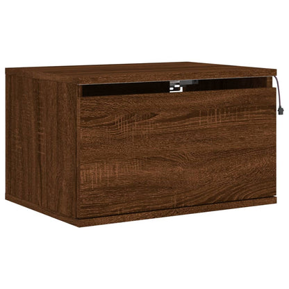 Wall-mounted Bedside Cabinet with LED Lights Brown Oak