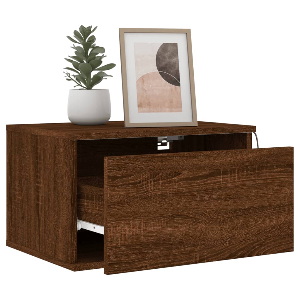 Wall-mounted Bedside Cabinet with LED Lights Brown Oak