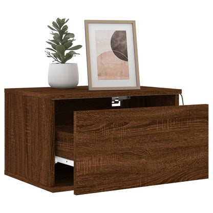 Wall-mounted Bedside Cabinet with LED Lights Brown Oak