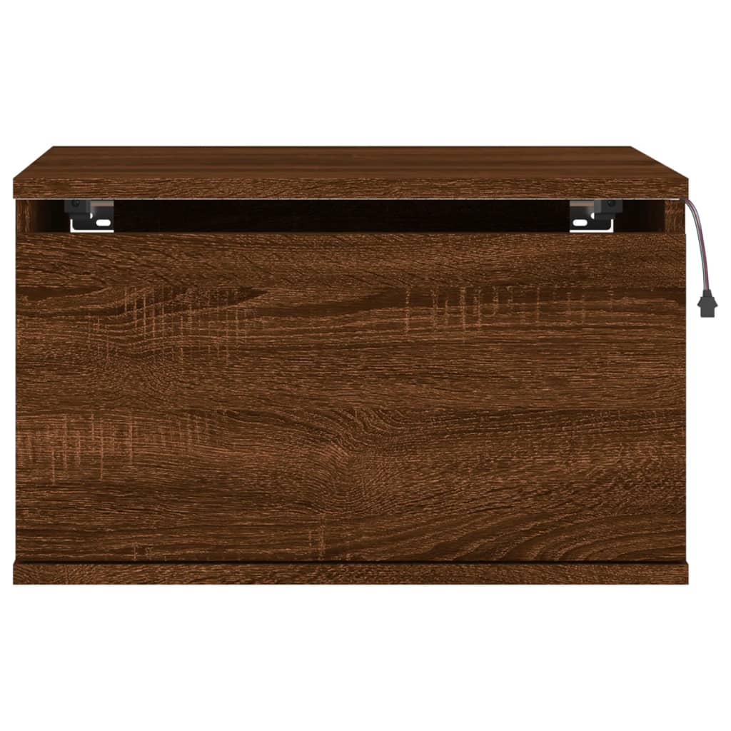 Wall-mounted Bedside Cabinet with LED Lights Brown Oak