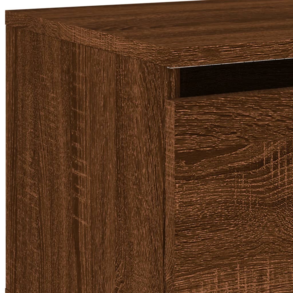 Wall-mounted Bedside Cabinet with LED Lights Brown Oak