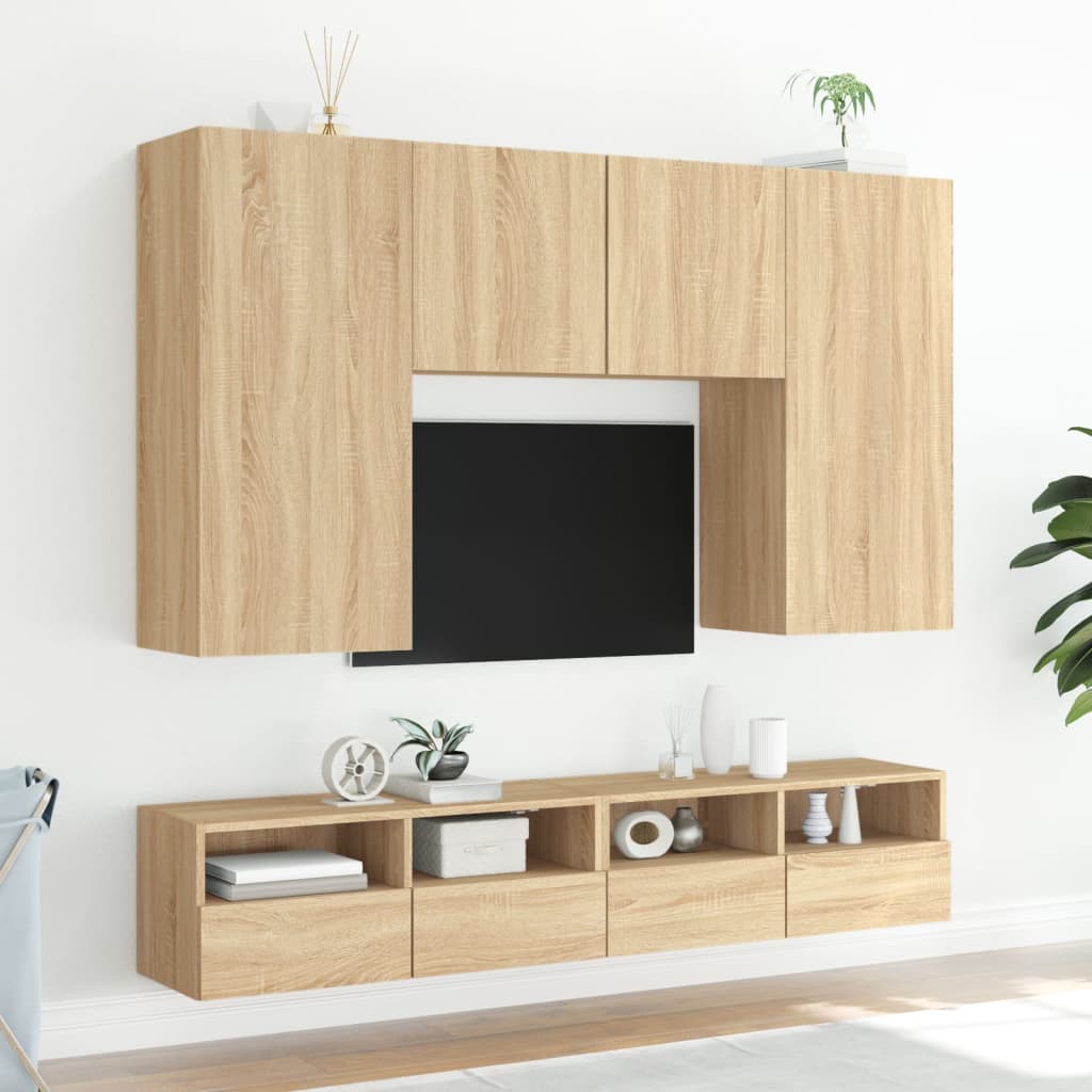 TV Wall Cabinets 2 pcs Sonoma Oak 100x30x30 cm Engineered Wood