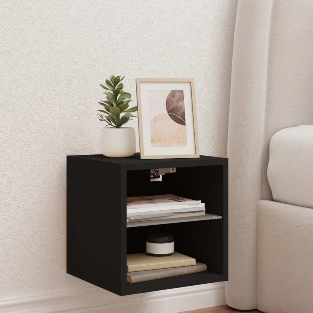 TV Wall Cabinet with LED Lights Black 30x28.5x30 cm