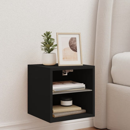 TV Wall Cabinet with LED Lights Black 30x28.5x30 cm