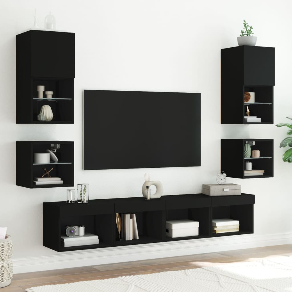 TV Wall Cabinet with LED Lights Black 30x28.5x30 cm