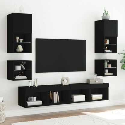 TV Wall Cabinet with LED Lights Black 30x28.5x30 cm