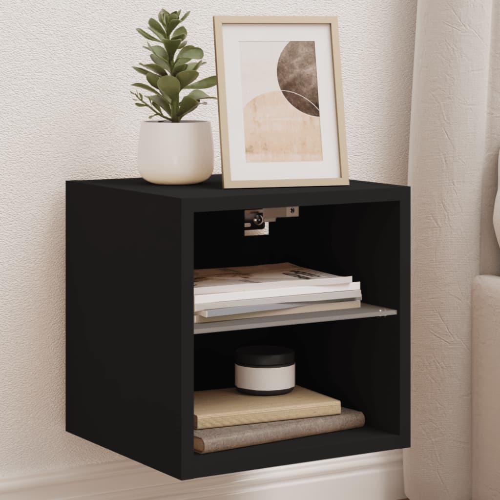 TV Wall Cabinet with LED Lights Black 30x28.5x30 cm