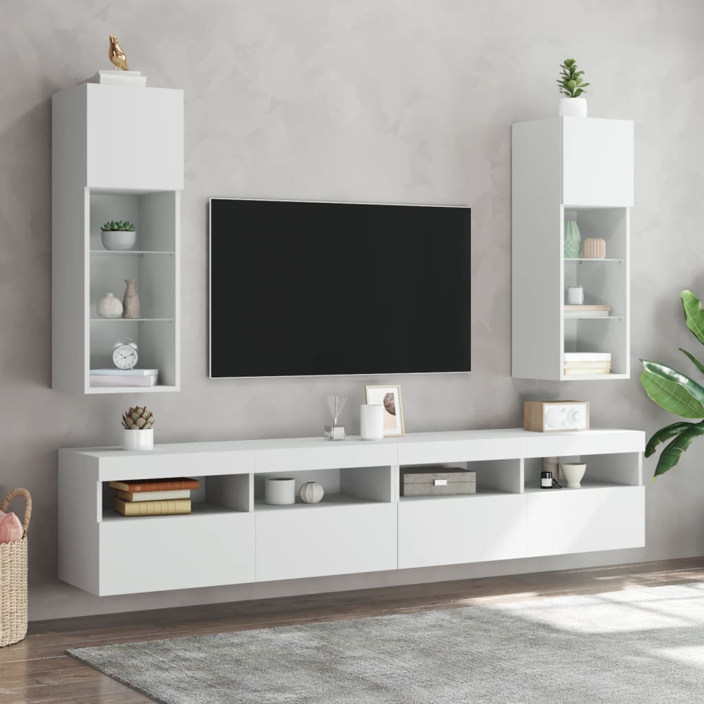 TV Cabinet with LED Lights White 30.5x30x90 cm
