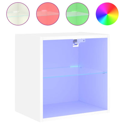 Bedside Cabinet with LED Lights Wall-mounted White