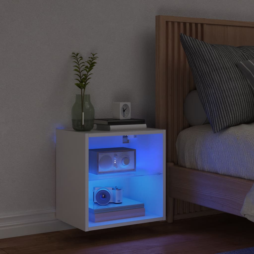 Bedside Cabinet with LED Lights Wall-mounted White