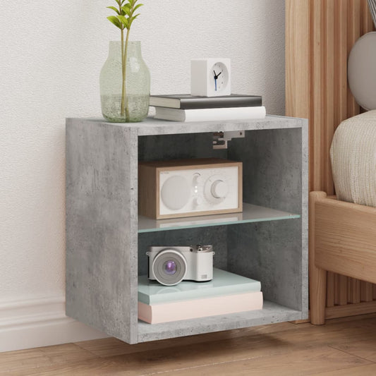 Bedside Cabinet with LED Lights Wall-mounted Concrete Grey