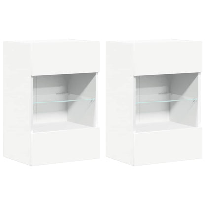 Wall Cabinets with LED Lights for TV 2 pcs White 40x30x60.5 cm