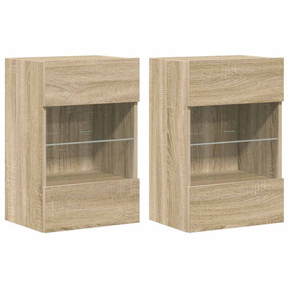 Wall Cabinets with LED Lights for TV 2 pcs Sonoma Oak 40x30x60.5 cm