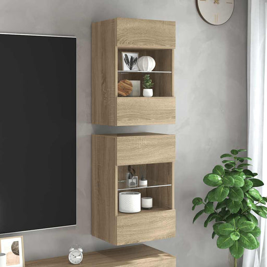 Wall Cabinets with LED Lights for TV 2 pcs Sonoma Oak 40x30x60.5 cm