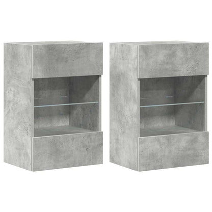 Wall Cabinets with LED Lights for TV 2 pcs Concrete Grey 40x30x60.5 cm