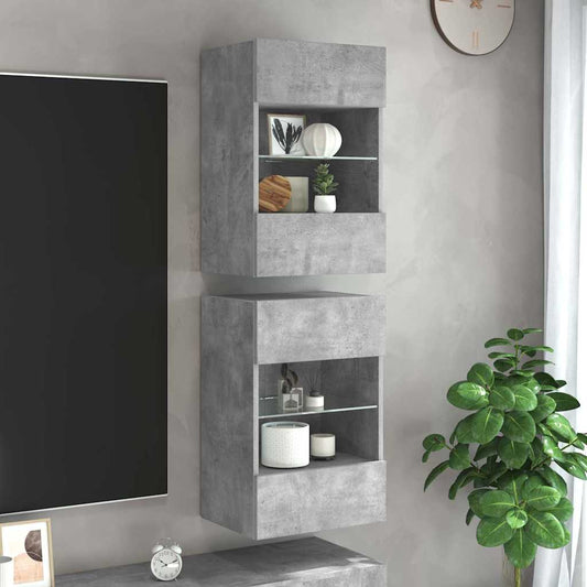 Wall Cabinets with LED Lights for TV 2 pcs Concrete Grey 40x30x60.5 cm