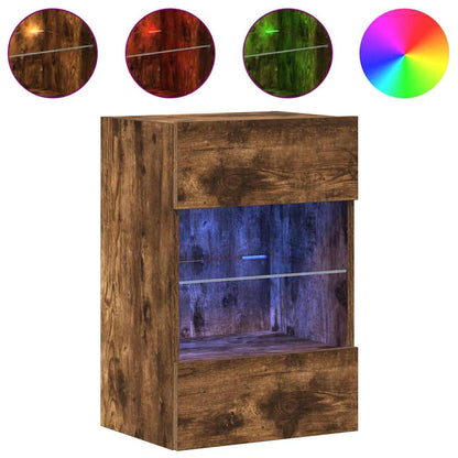 Wall Cabinets with LED Lights for TV 2 pcs Smoked Oak 40x30x60.5 cm