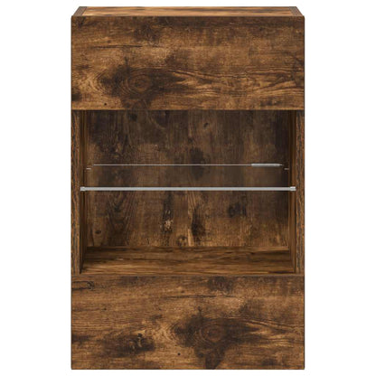 Wall Cabinets with LED Lights for TV 2 pcs Smoked Oak 40x30x60.5 cm
