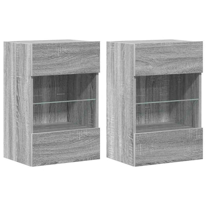 Wall Cabinets with LED Lights for TV 2 pcs Grey Sonoma 40x30x60.5 cm