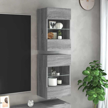 Wall Cabinets with LED Lights for TV 2 pcs Grey Sonoma 40x30x60.5 cm