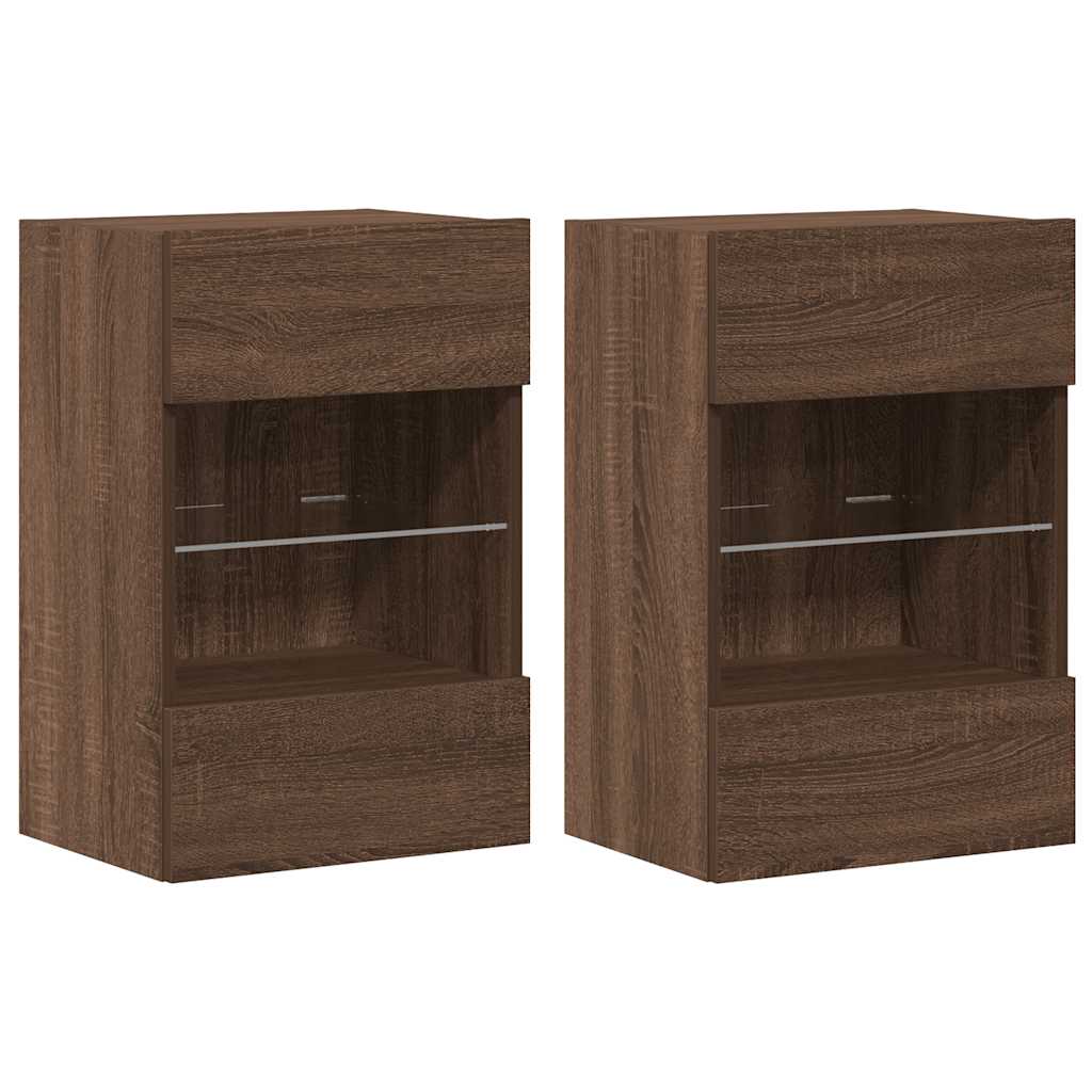 Wall Cabinets with LED Lights for TV 2 pcs Brown Oak 40x30x60.5 cm