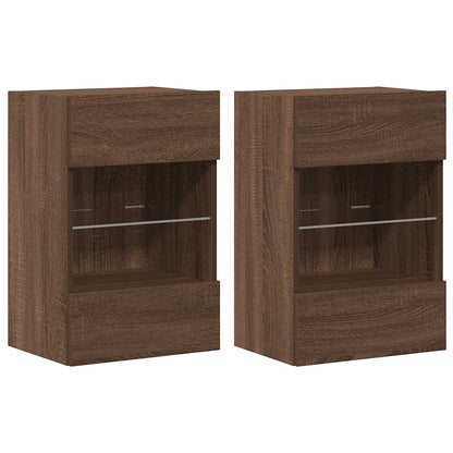 Wall Cabinets with LED Lights for TV 2 pcs Brown Oak 40x30x60.5 cm