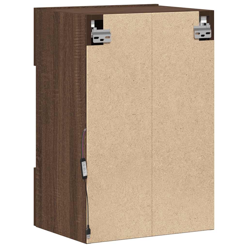 Wall Cabinets with LED Lights for TV 2 pcs Brown Oak 40x30x60.5 cm
