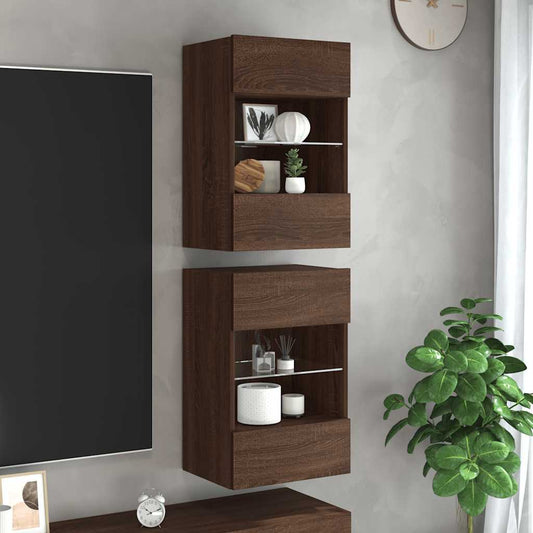 Wall Cabinets with LED Lights for TV 2 pcs Brown Oak 40x30x60.5 cm