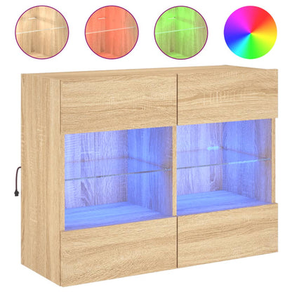 TV Wall Cabinet with LED Lights Sonoma Oak 78.5x30x60.5 cm