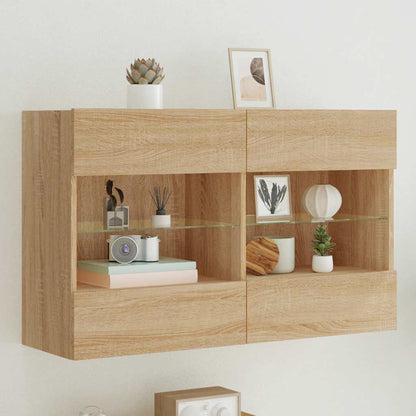TV Wall Cabinet with LED Lights Sonoma Oak 98.5x30x60.5 cm