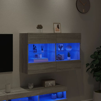 TV Wall Cabinet with LED Lights Grey Sonoma 98.5x30x60.5 cm