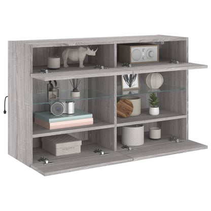 TV Wall Cabinet with LED Lights Grey Sonoma 98.5x30x60.5 cm
