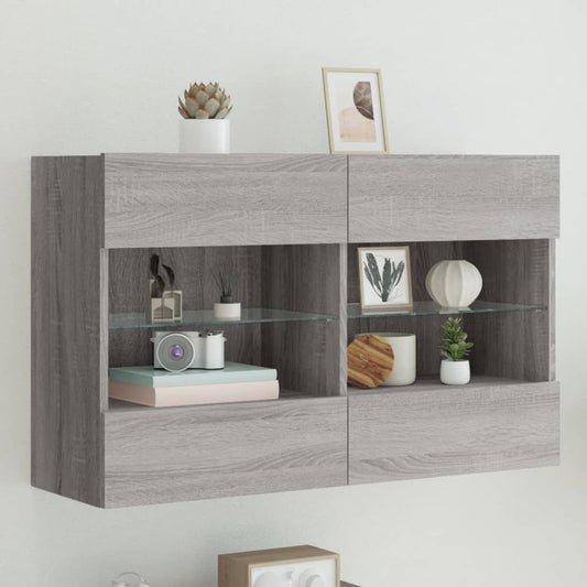 TV Wall Cabinet with LED Lights Grey Sonoma 98.5x30x60.5 cm
