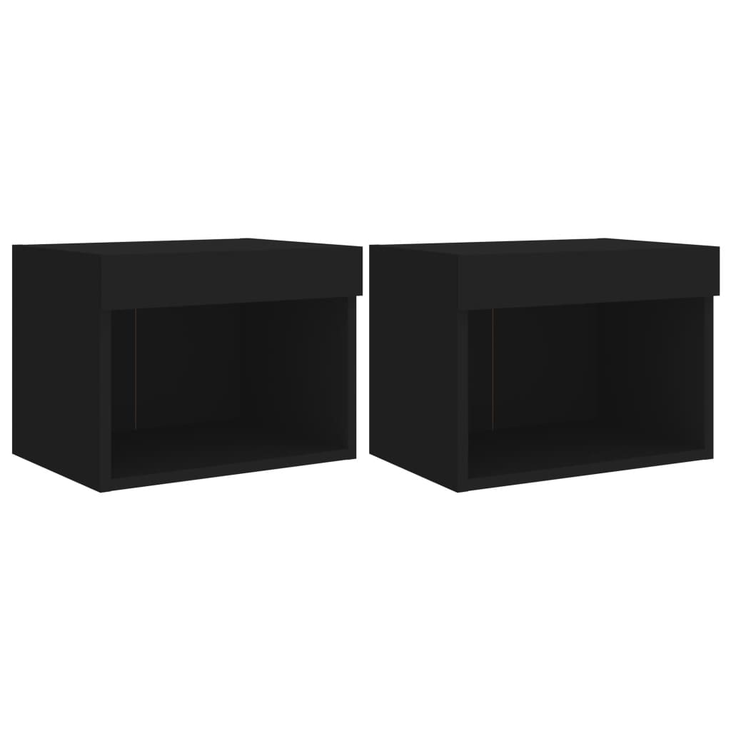 Bedside Cabinets with LED Lights Wall-mounted 2 pcs Black
