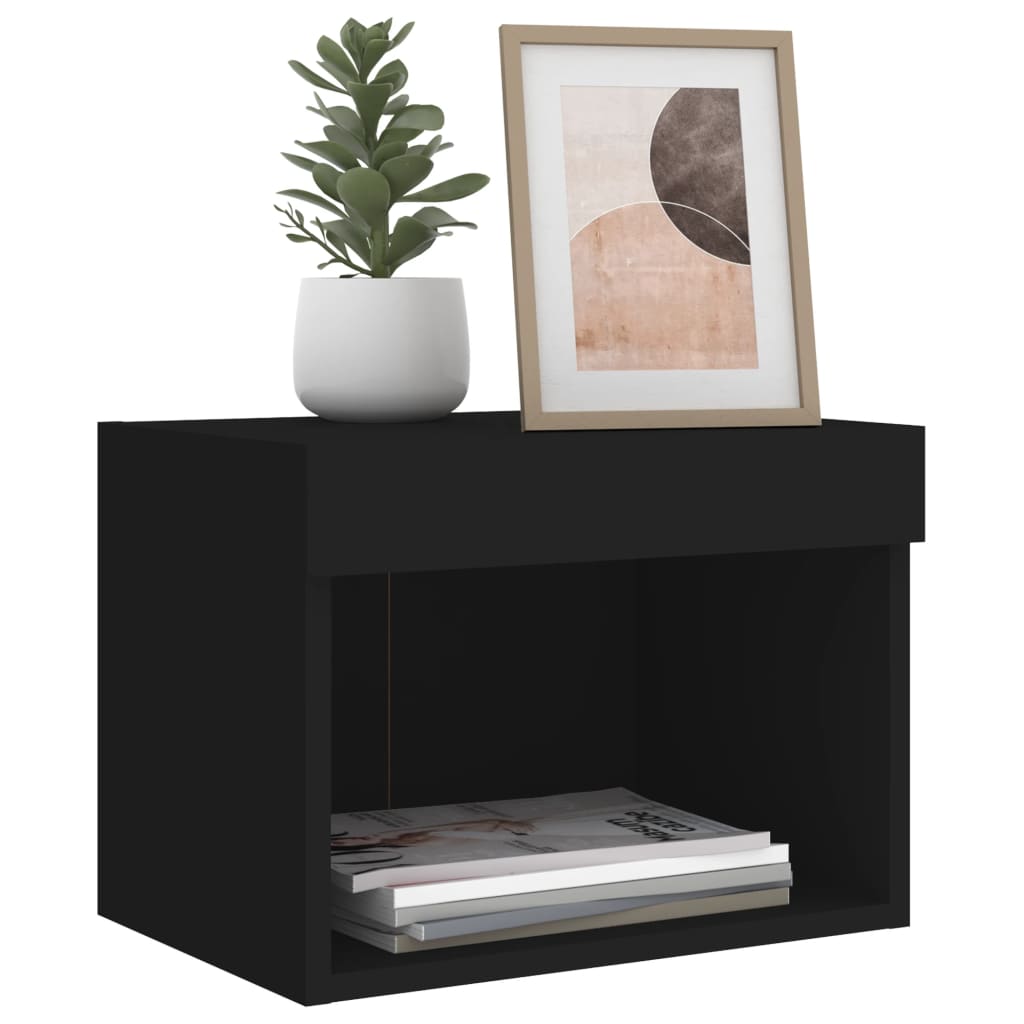 Bedside Cabinets with LED Lights Wall-mounted 2 pcs Black