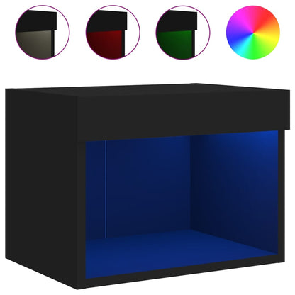 Bedside Cabinets with LED Lights Wall-mounted 2 pcs Black