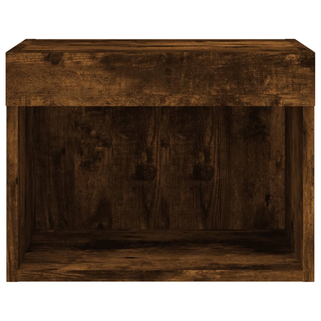 Bedside Cabinet with LED Lights Wall-mounted Smoked Oak