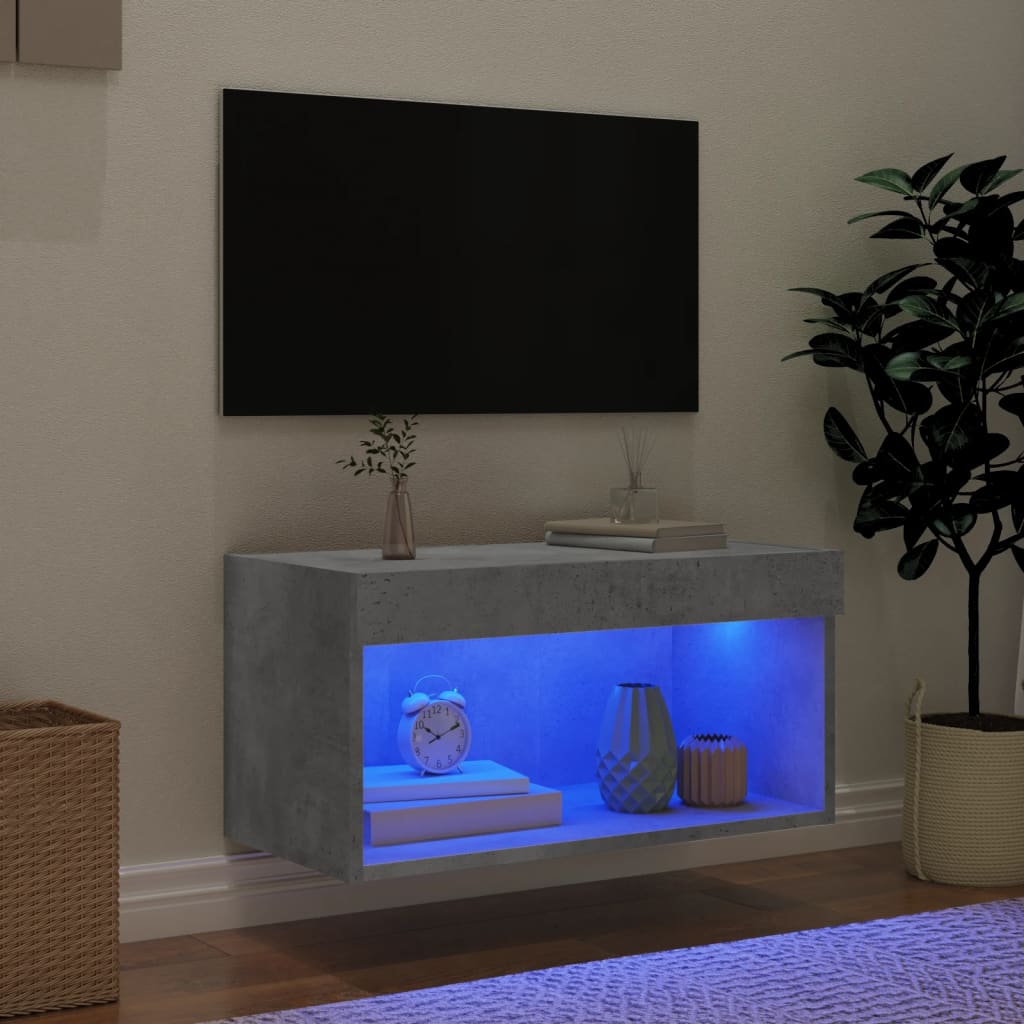 TV Cabinet with LED Lights Concrete Grey 60x30x30 cm
