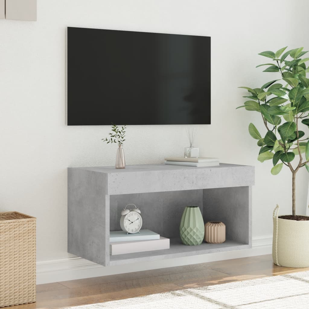 TV Cabinet with LED Lights Concrete Grey 60x30x30 cm