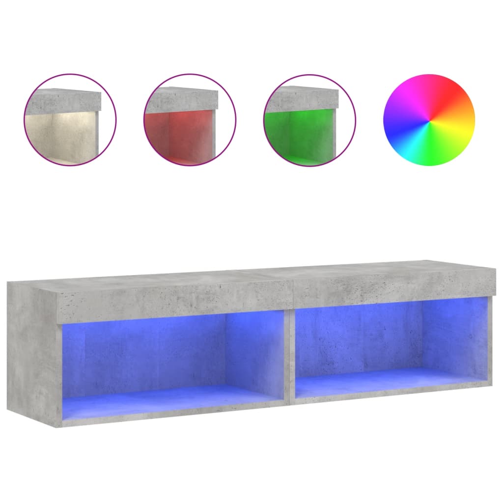 TV Cabinets with LED Lights 2 pcs Concrete Grey 60x30x30 cm