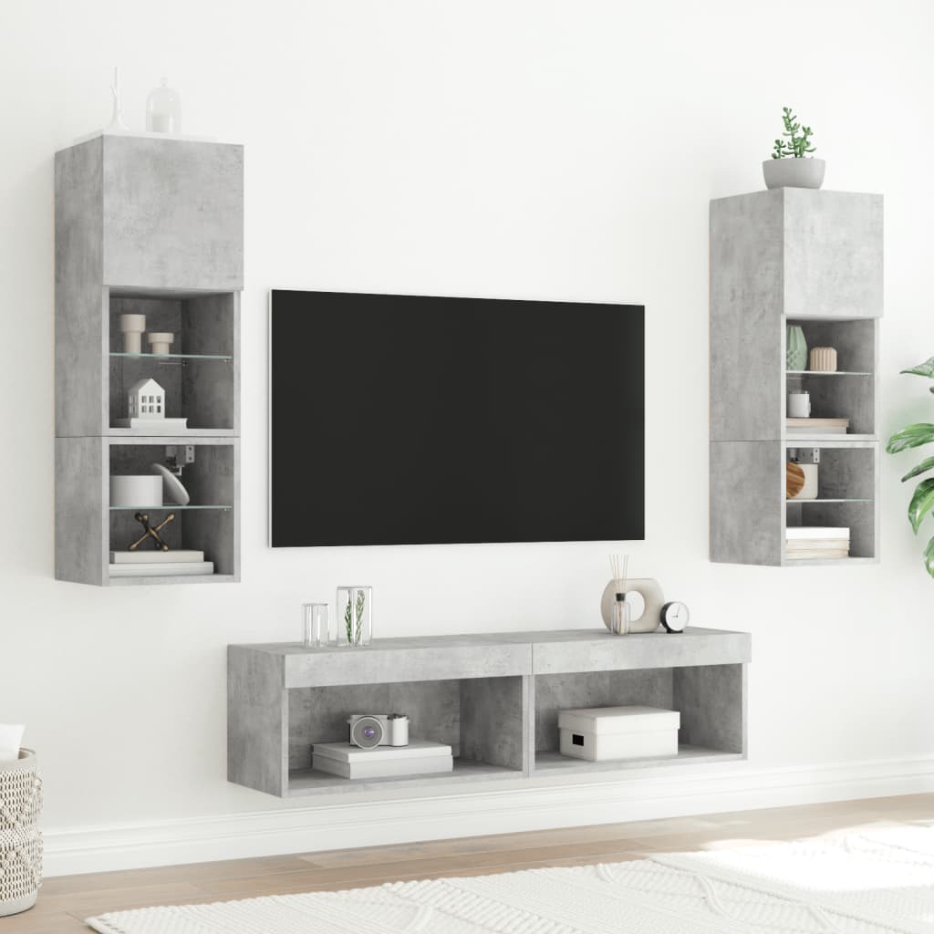 TV Cabinets with LED Lights 2 pcs Concrete Grey 60x30x30 cm